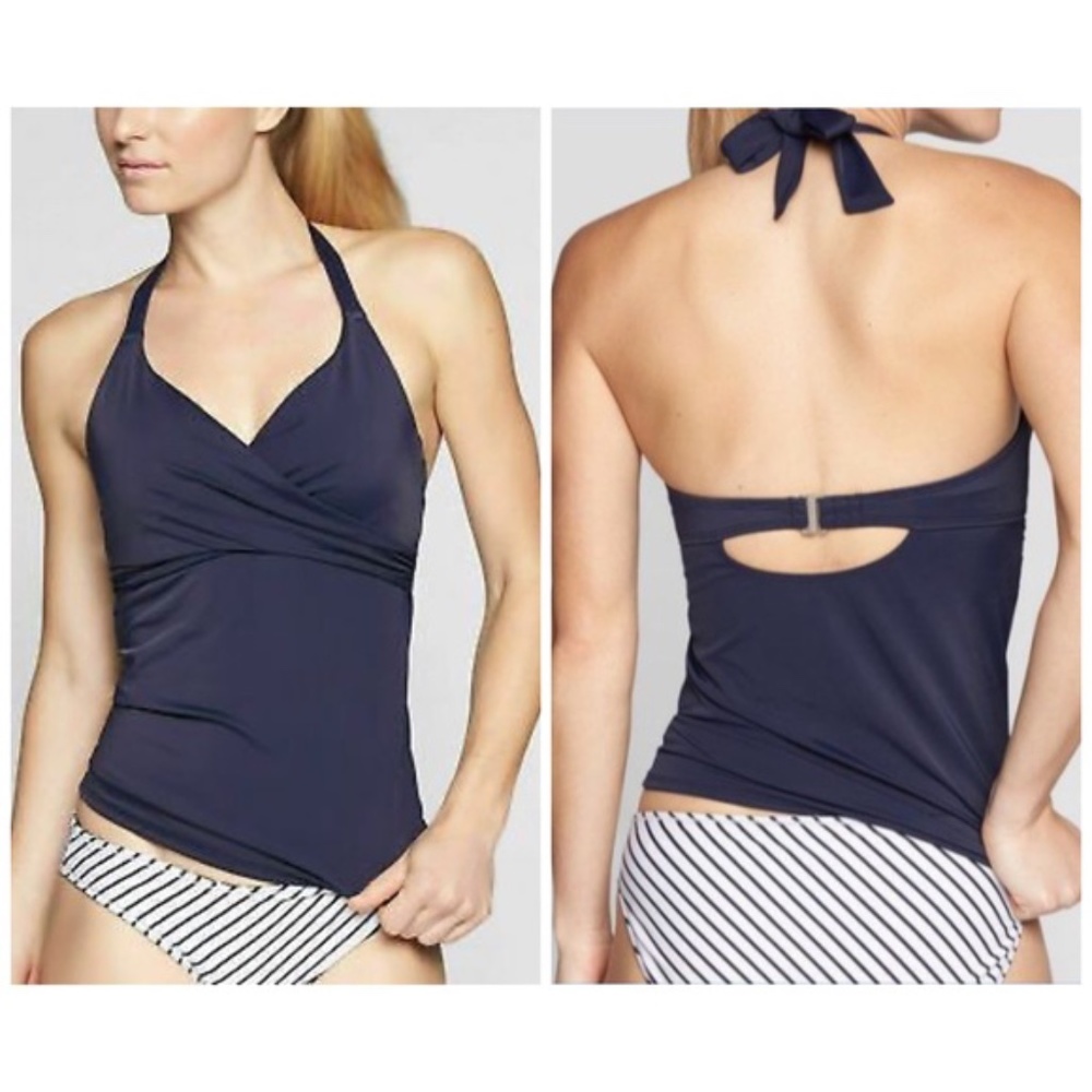 ATHLETA NAVY HALTER SWIM TOP SZ. 34 B/C